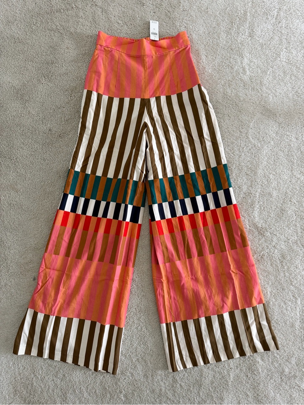 Anthropologie Hutch Wide-Leg Striped Colorblock Pants in Pink & Brown